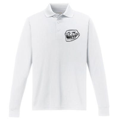 Funny Troll Face Nerd Geek Performance Long Sleeve Polo