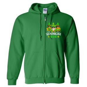 Funny Time For Shenanigans Squad St Patricks Day Gnomes Full Zip Hoodie