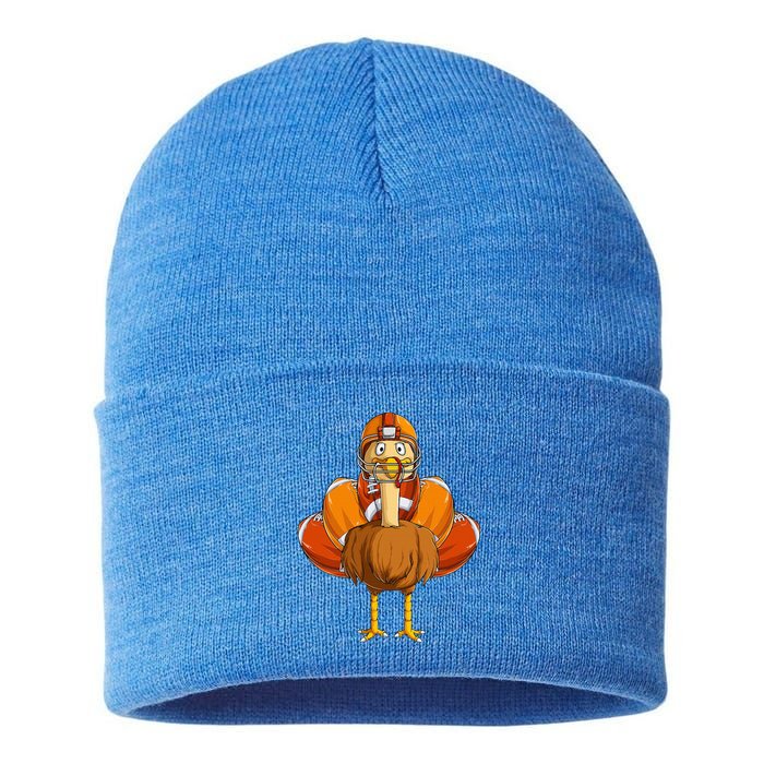 Funny Thanksgiving Football  Turkey  Sustainable Knit Beanie