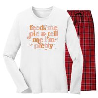 Funny Thanksgiving Feed Me Pie And Tell Me I'm Pretty Women's Long Sleeve Flannel Pajama Set 