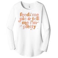 Funny Thanksgiving Feed Me Pie And Tell Me I'm Pretty Women's Perfect Tri Tunic Long Sleeve Shirt