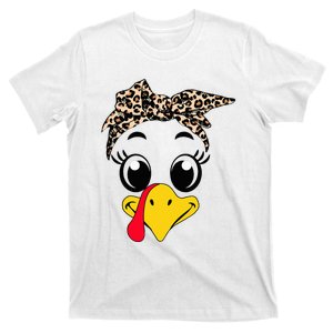 Funny Turkey Face Leopard Print Autumn Fall Thanksgiving T-Shirt