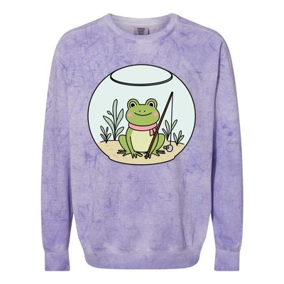 Frog Terrarium Fishing Whimsical Amphibian Adventure Colorblast Crewneck Sweatshirt