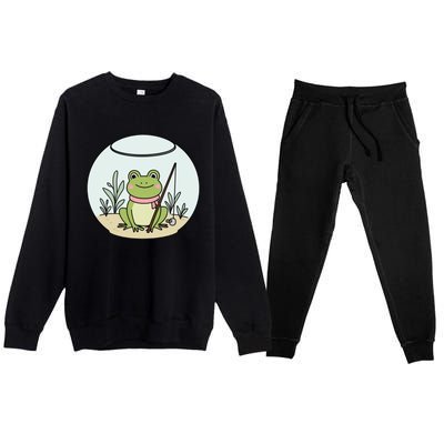 Frog Terrarium Fishing Whimsical Amphibian Adventure Premium Crewneck Sweatsuit Set