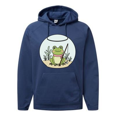 Frog Terrarium Fishing Whimsical Amphibian Adventure Performance Fleece Hoodie