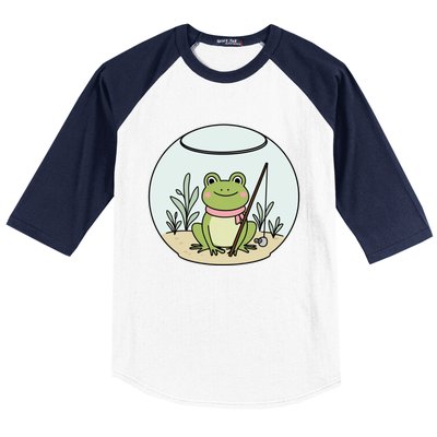 Frog Terrarium Fishing Whimsical Amphibian Adventure Baseball Sleeve Shirt