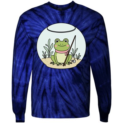 Frog Terrarium Fishing Whimsical Amphibian Adventure Tie-Dye Long Sleeve Shirt