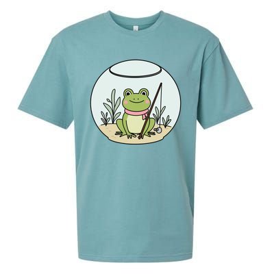 Frog Terrarium Fishing Whimsical Amphibian Adventure Sueded Cloud Jersey T-Shirt