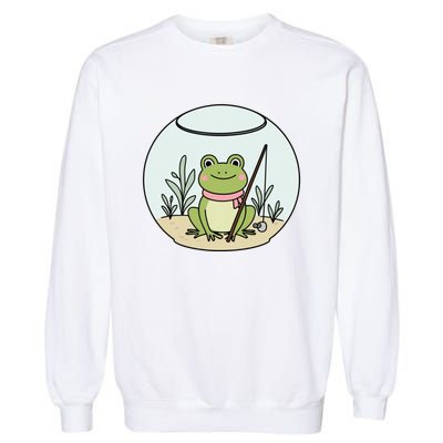 Frog Terrarium Fishing Whimsical Amphibian Adventure Garment-Dyed Sweatshirt