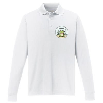 Frog Terrarium Fishing Whimsical Amphibian Adventure Performance Long Sleeve Polo