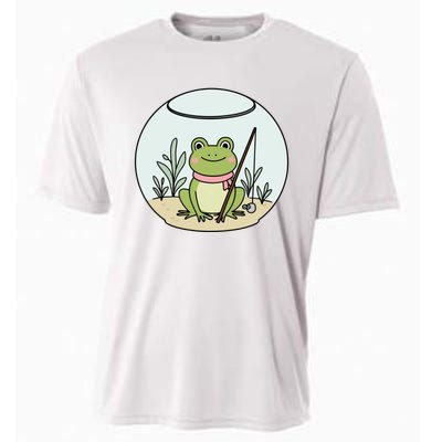 Frog Terrarium Fishing Whimsical Amphibian Adventure Cooling Performance Crew T-Shirt