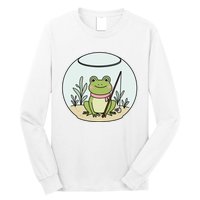 Frog Terrarium Fishing Whimsical Amphibian Adventure Long Sleeve Shirt