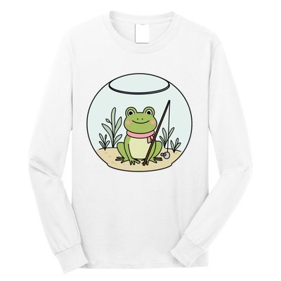 Frog Terrarium Fishing Whimsical Amphibian Adventure Long Sleeve Shirt