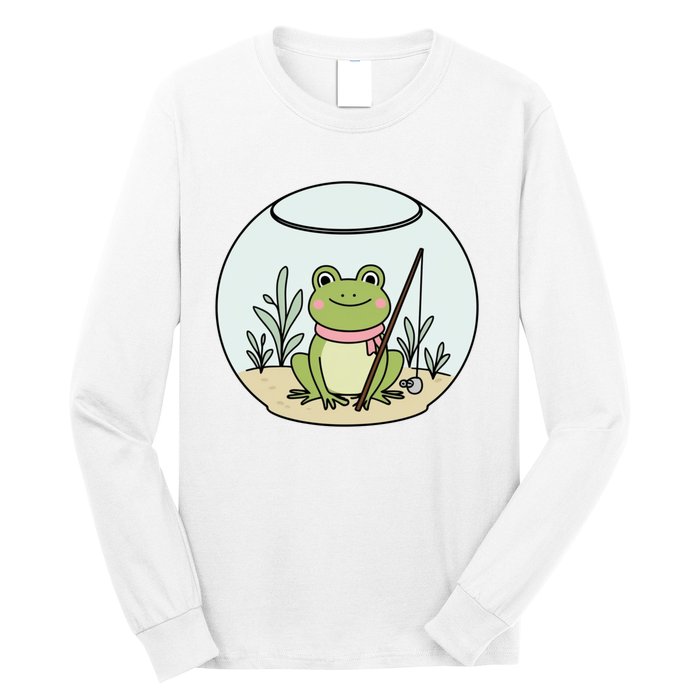 Frog Terrarium Fishing Whimsical Amphibian Adventure Long Sleeve Shirt