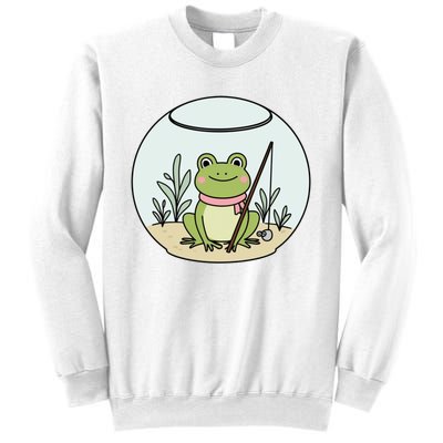 Frog Terrarium Fishing Whimsical Amphibian Adventure Sweatshirt