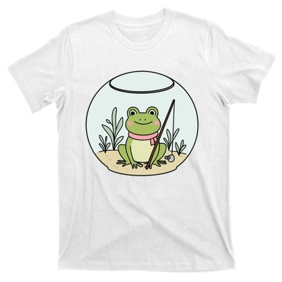 Frog Terrarium Fishing Whimsical Amphibian Adventure T-Shirt