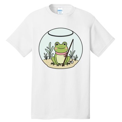 Frog Terrarium Fishing Whimsical Amphibian Adventure Tall T-Shirt