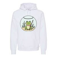 Frog Terrarium Fishing Whimsical Amphibian Adventure Premium Hoodie