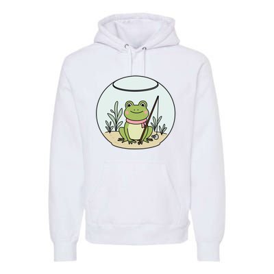 Frog Terrarium Fishing Whimsical Amphibian Adventure Premium Hoodie