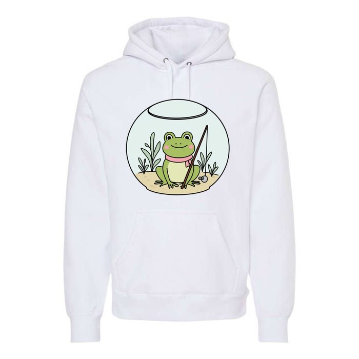 Frog Terrarium Fishing Whimsical Amphibian Adventure Premium Hoodie