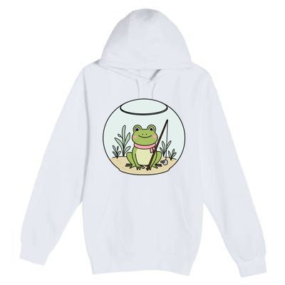 Frog Terrarium Fishing Whimsical Amphibian Adventure Premium Pullover Hoodie