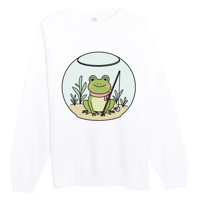 Frog Terrarium Fishing Whimsical Amphibian Adventure Premium Crewneck Sweatshirt