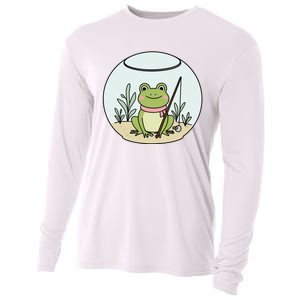 Frog Terrarium Fishing Whimsical Amphibian Adventure Cooling Performance Long Sleeve Crew