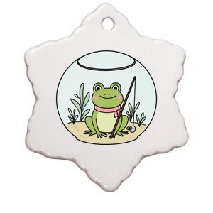 Frog Terrarium Fishing Whimsical Amphibian Adventure Ceramic Star Ornament