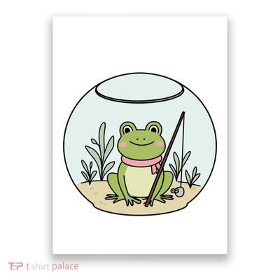 Frog Terrarium Fishing Whimsical Amphibian Adventure Poster
