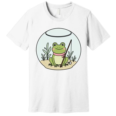 Frog Terrarium Fishing Whimsical Amphibian Adventure Premium T-Shirt