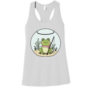 Frog Terrarium Fishing Whimsical Amphibian Adventure Women's Racerback Tank