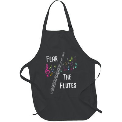 Fear The Flutes Flute Player Flutist Marching Band Music Full-Length Apron With Pockets