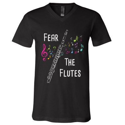 Fear The Flutes Flute Player Flutist Marching Band Music V-Neck T-Shirt