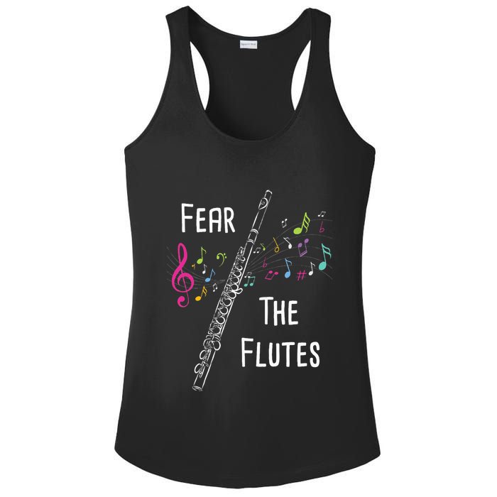 Fear The Flutes Flute Player Flutist Marching Band Music Ladies PosiCharge Competitor Racerback Tank