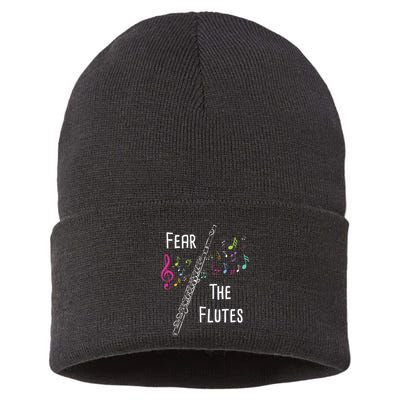 Fear The Flutes Flute Player Flutist Marching Band Music Sustainable Knit Beanie