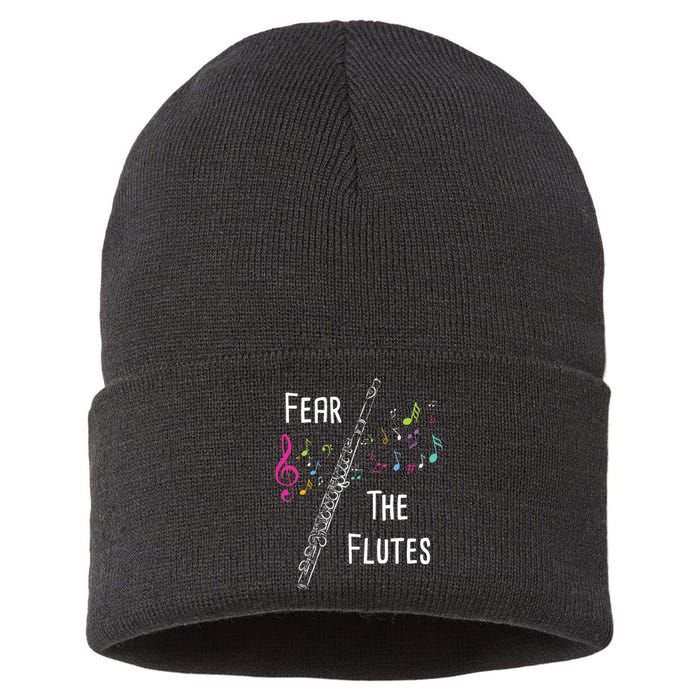 Fear The Flutes Flute Player Flutist Marching Band Music Sustainable Knit Beanie