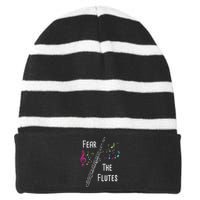 Fear The Flutes Flute Player Flutist Marching Band Music Striped Beanie with Solid Band