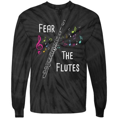 Fear The Flutes Flute Player Flutist Marching Band Music Tie-Dye Long Sleeve Shirt