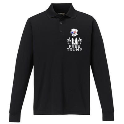 Free Trump, Free Donald Trump 2024 Performance Long Sleeve Polo