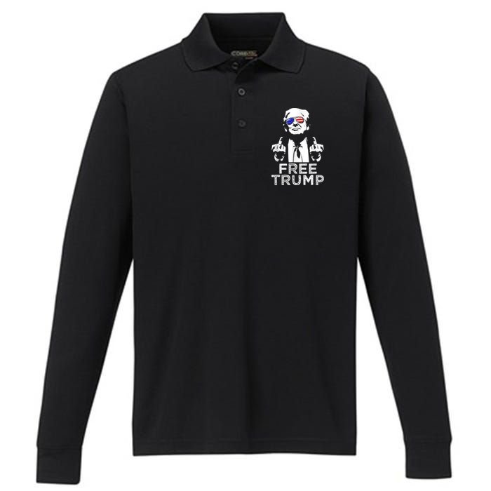 Free Trump, Free Donald Trump 2024 Performance Long Sleeve Polo