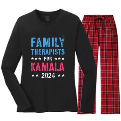 Family Therapists For Kamala 2024 47th Grab Him By Ballot Women's Long Sleeve Flannel Pajama Set 