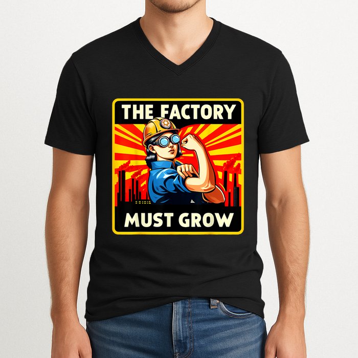 Factorio The Factory Must Grow V-Neck T-Shirt