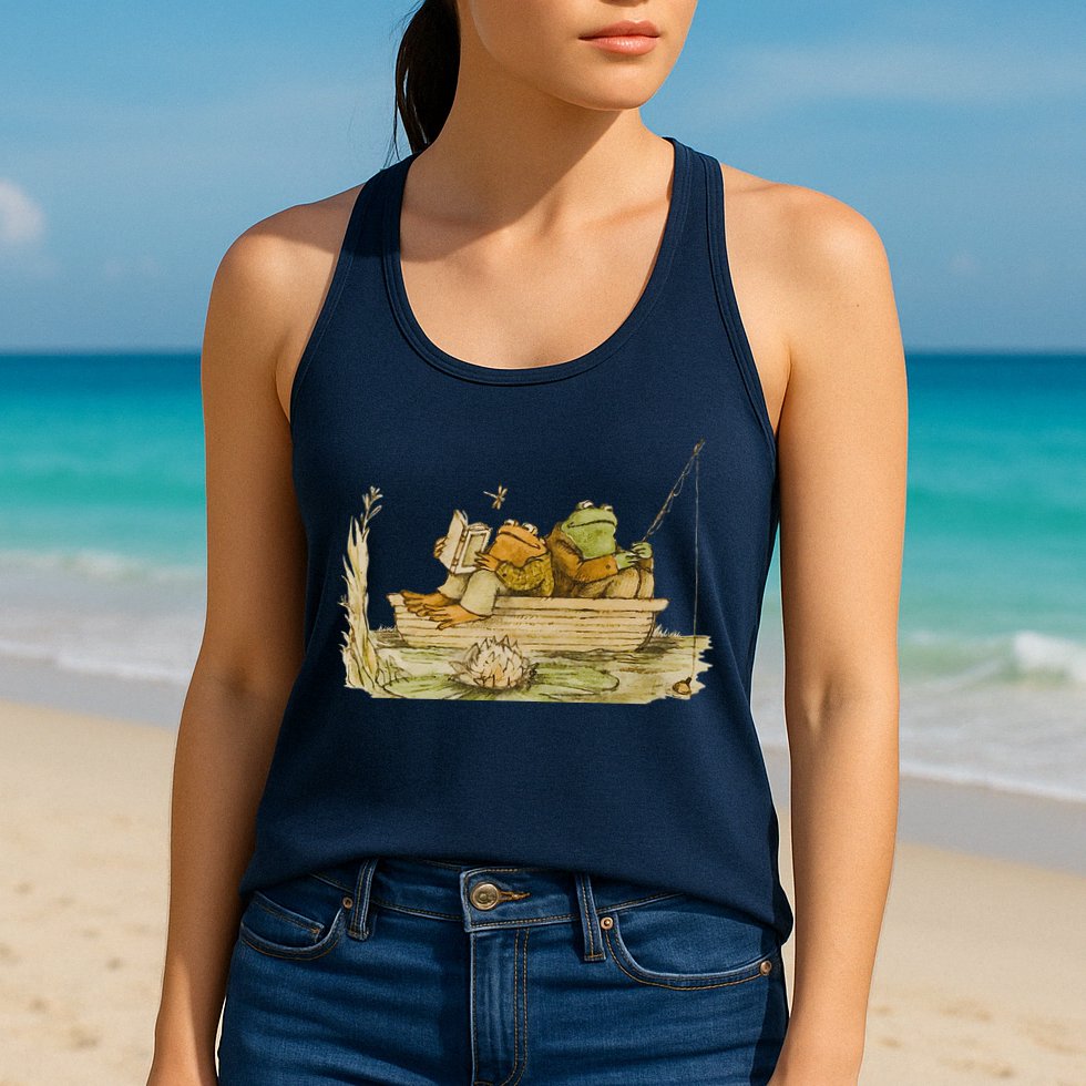 Frog & Toad Fishing Vintage Classic Book Frog Reading Book Womens Tank Top