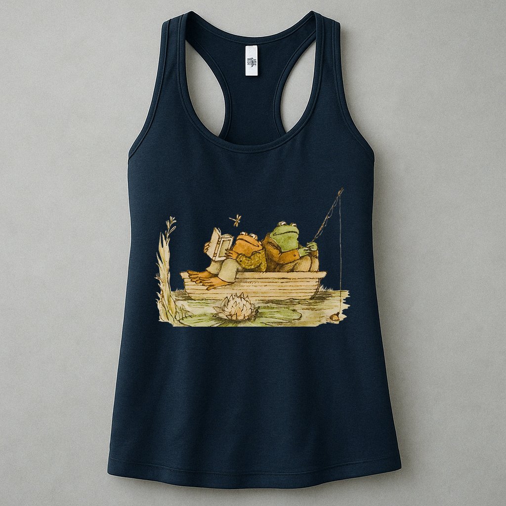 Frog & Toad Fishing Vintage Classic Book Frog Reading Book Womens Tank Top