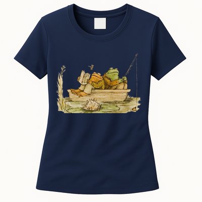 Frog & Toad Fishing Vintage Classic Book Frog Reading Book Womens T-Shirt