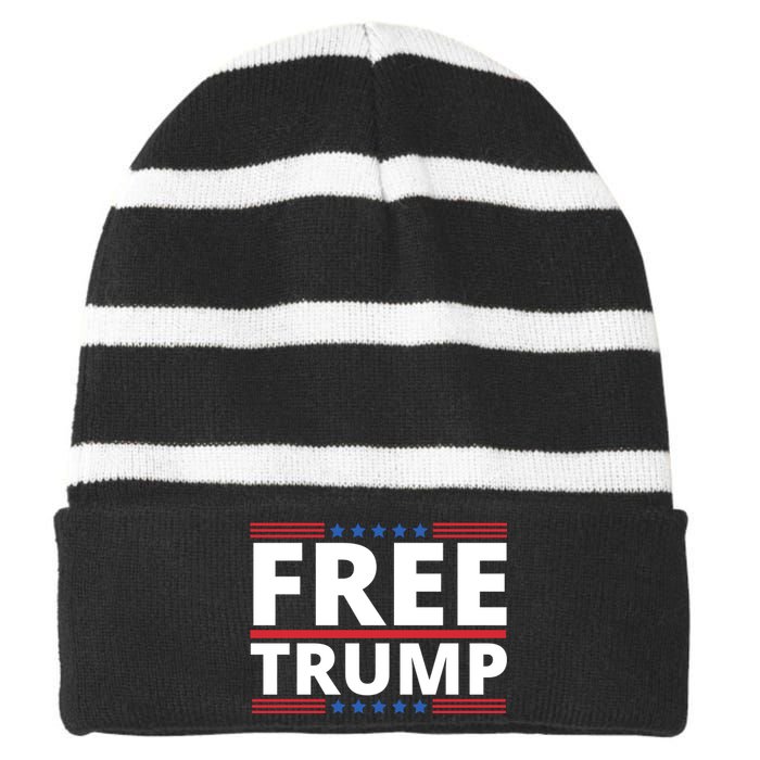 Free Donald Trump Republican Support Striped Beanie with Solid Band