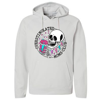 Funny Tee For Wo Saying Overstimulated Moms Club Groovy Performance Fleece Hoodie