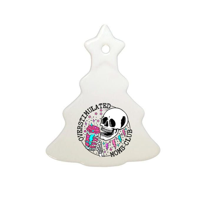 Funny Tee For Wo Saying Overstimulated Moms Club Groovy Ceramic Tree Ornament