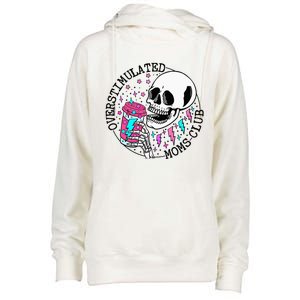 Funny Tee For  Saying Overstimulated Moms Club Groovy Womens Funnel Neck Pullover Hood