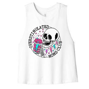 Funny Tee For  Saying Overstimulated Moms Club Groovy Women's Racerback Cropped Tank